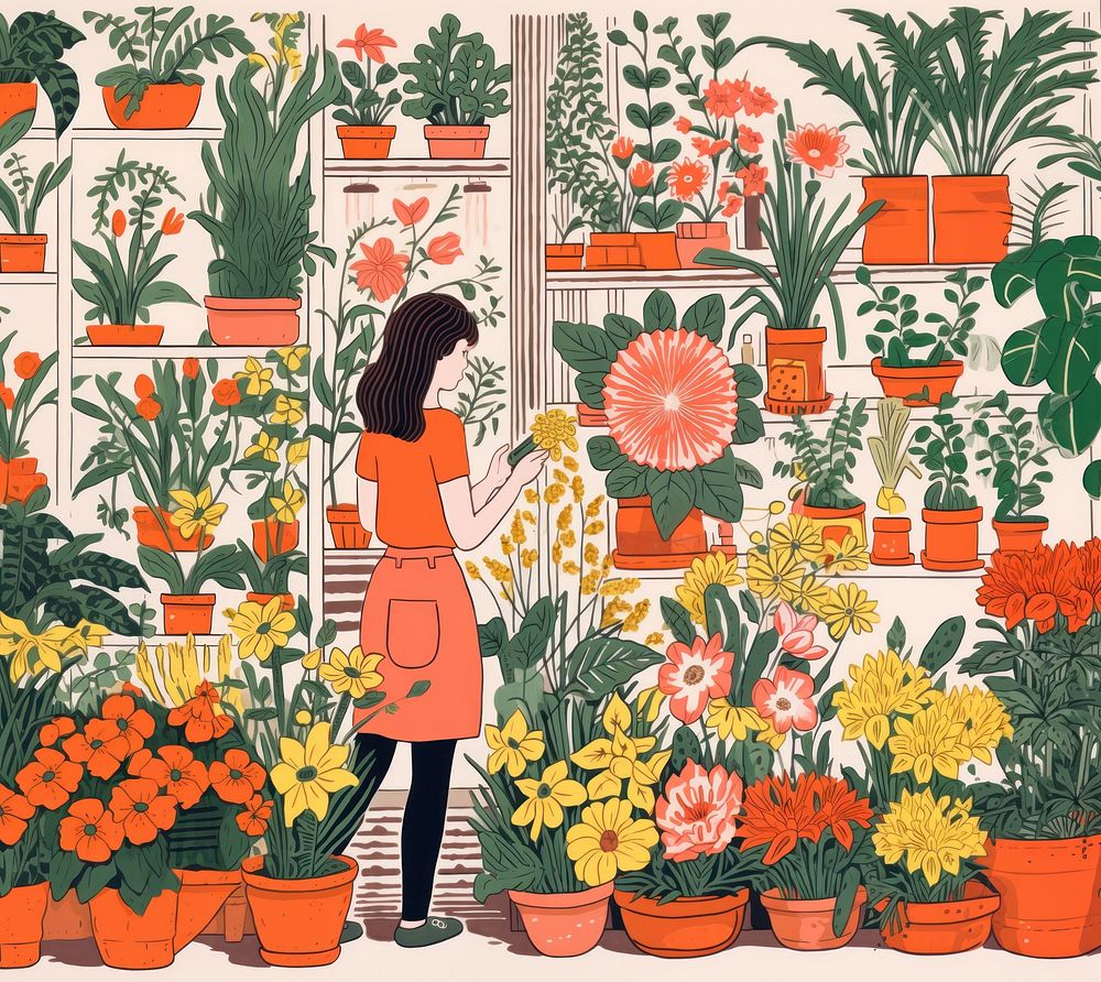 Florsit flower shop nature gardening drawing. AI generated Image by rawpixel.