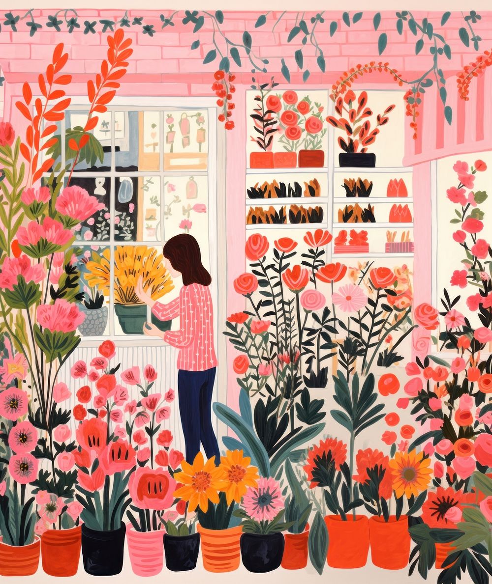 Florsit flower shop painting pattern drawing. AI generated Image by rawpixel.