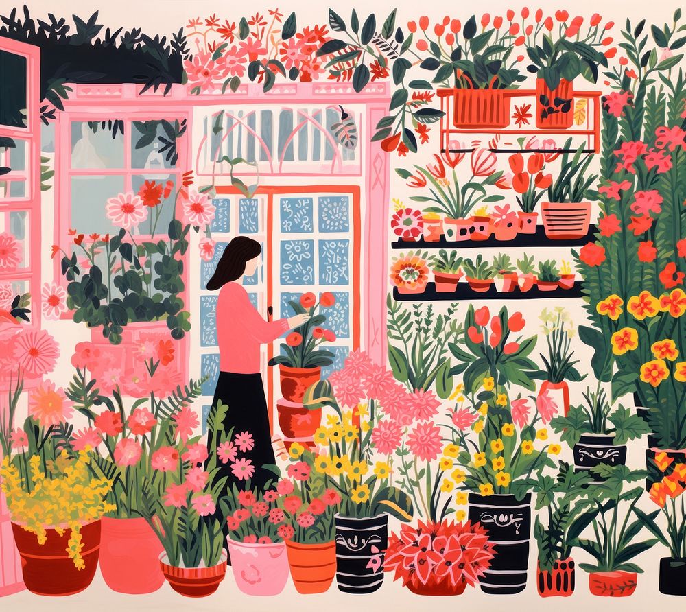 Florsit flower shop painting drawing nature. AI generated Image by rawpixel.
