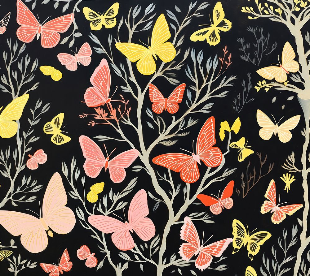 Gold and silver and pink butterflies pattern nature art. 