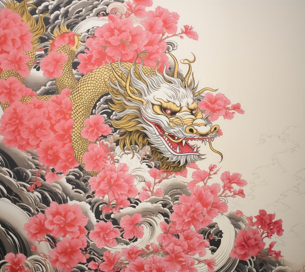 Gold and silver and pink chinese dragon pattern drawing nature. AI generated Image by rawpixel.