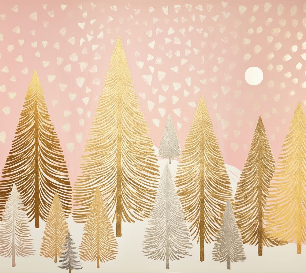 Gold and silver and pink christmas trees pattern drawing nature. AI generated Image by rawpixel.