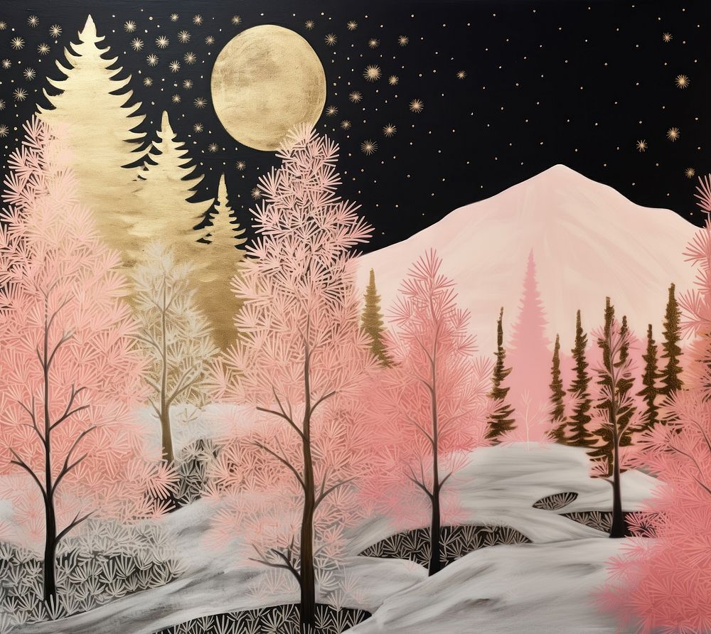 Gold and silver and pink christmas trees nature landscape astronomy. 