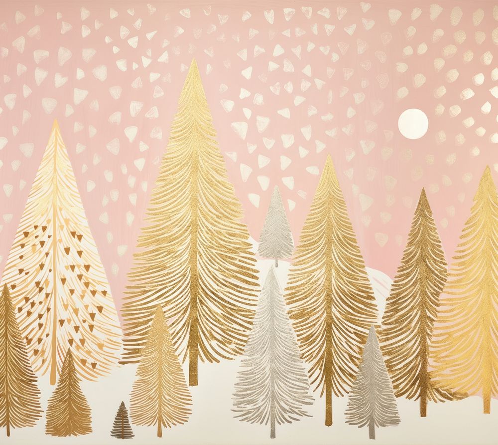 Gold and silver and pink christmas trees drawing nature plant. AI generated Image by rawpixel.