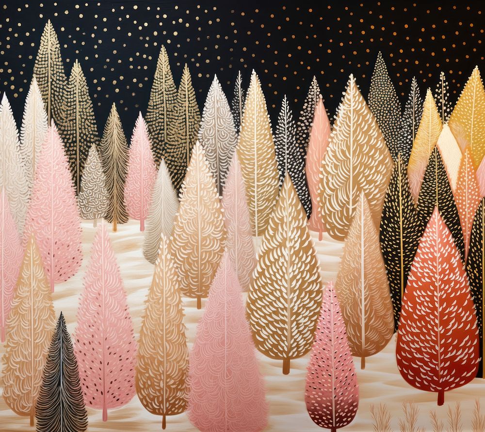 Gold and silver and pink christmas trees pattern art backgrounds. AI generated Image by rawpixel.