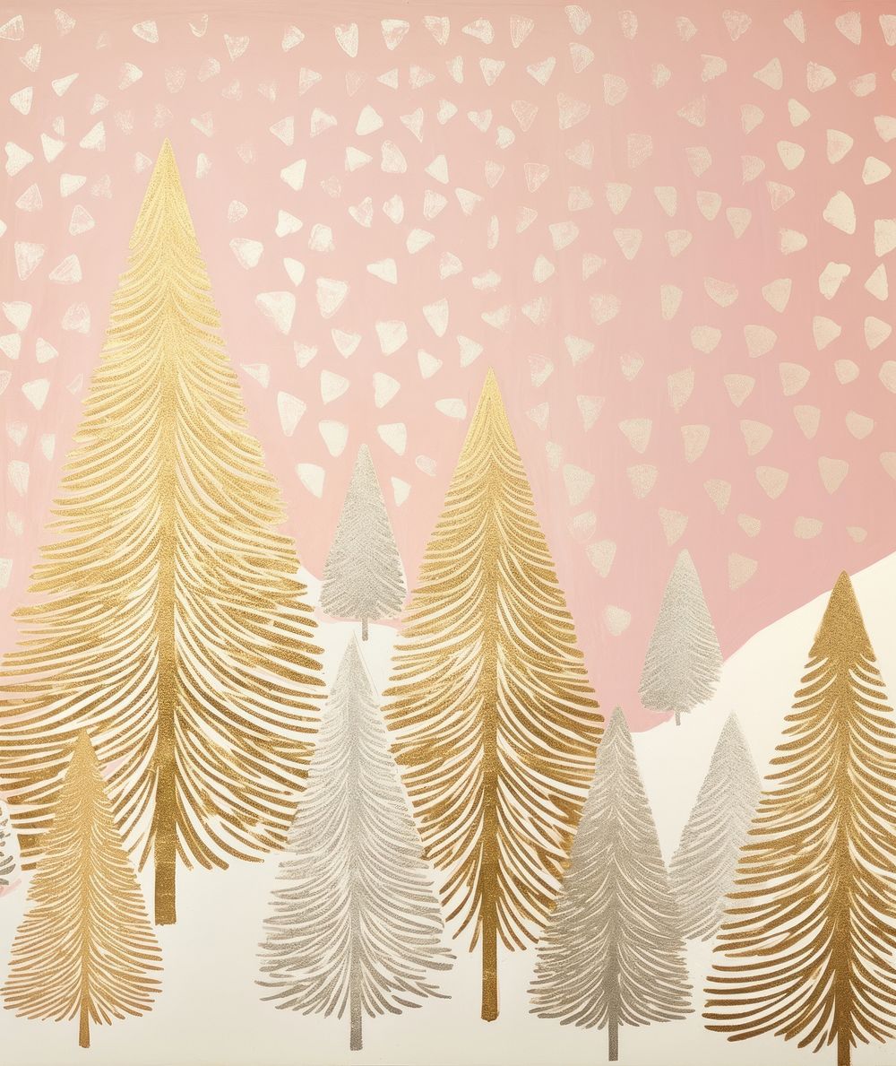 Gold and silver and pink christmas trees abstract pattern drawing. AI generated Image by rawpixel.