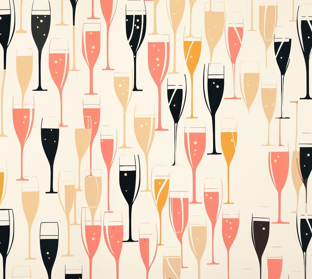Gold and silver and pink many champagne glasses pattern line wine. AI generated Image by rawpixel.