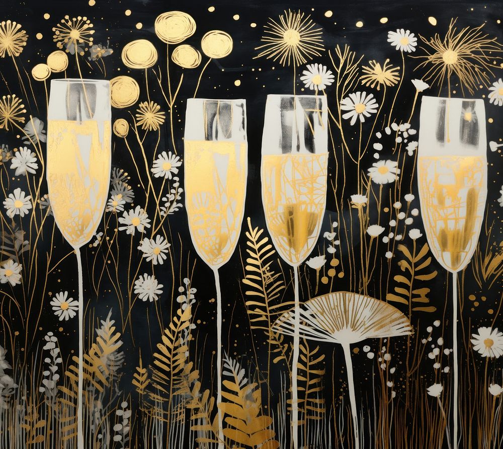 Gold and silver champagne glasses refreshment celebration decoration. AI generated Image by rawpixel.