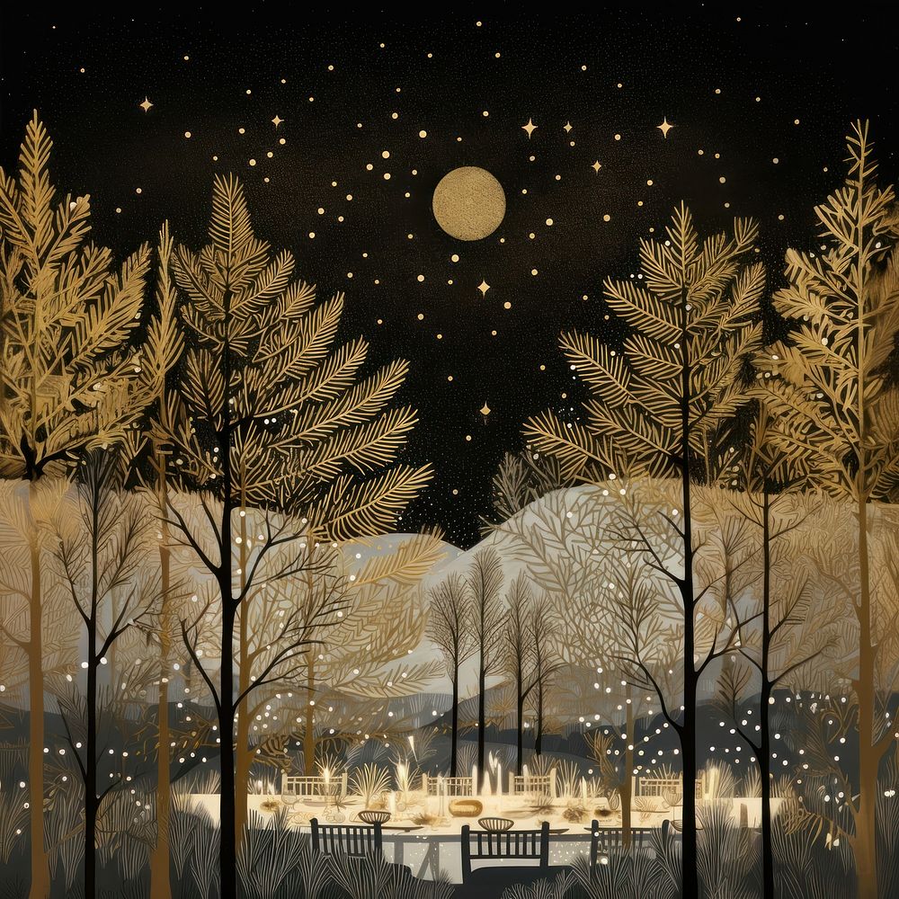 Gold and silver christmas dinner party nature astronomy outdoors. AI generated Image by rawpixel.
