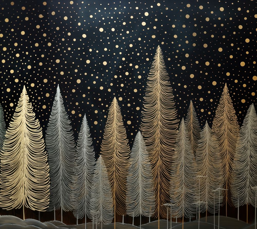 Gold and silver christmas trees nature night tranquility. AI generated Image by rawpixel.