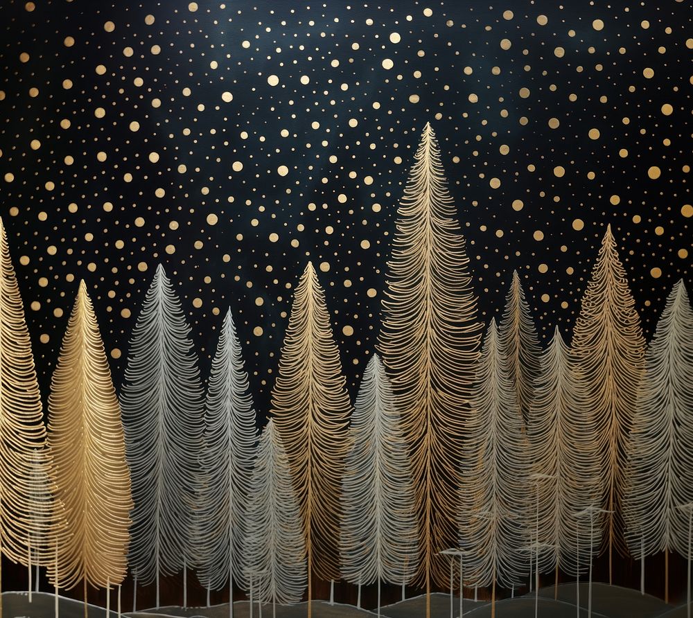 Gold and silver christmas trees nature night celebration. AI generated Image by rawpixel.