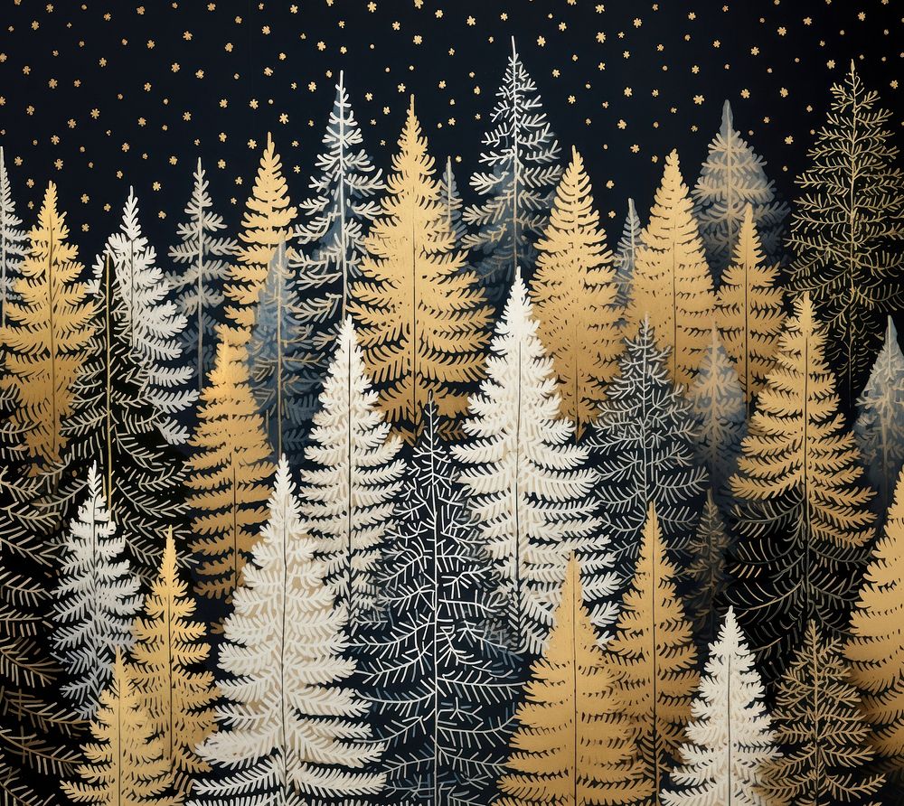 Gold and silver christmas trees nature pattern plant. AI generated Image by rawpixel.