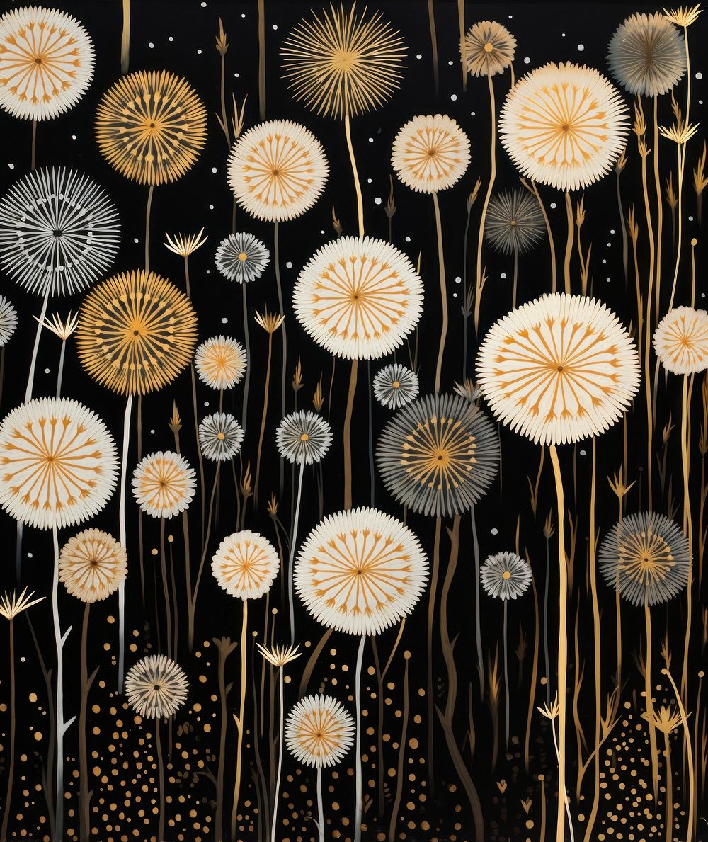 Gold and silver dandelions flower plant art. AI generated Image by rawpixel.