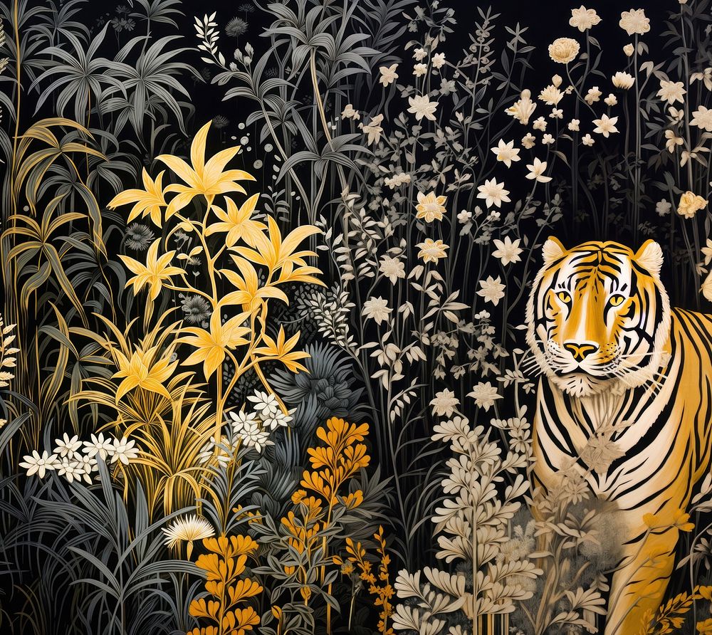 Gold and silver jungle pattern nature tiger. AI generated Image by rawpixel.