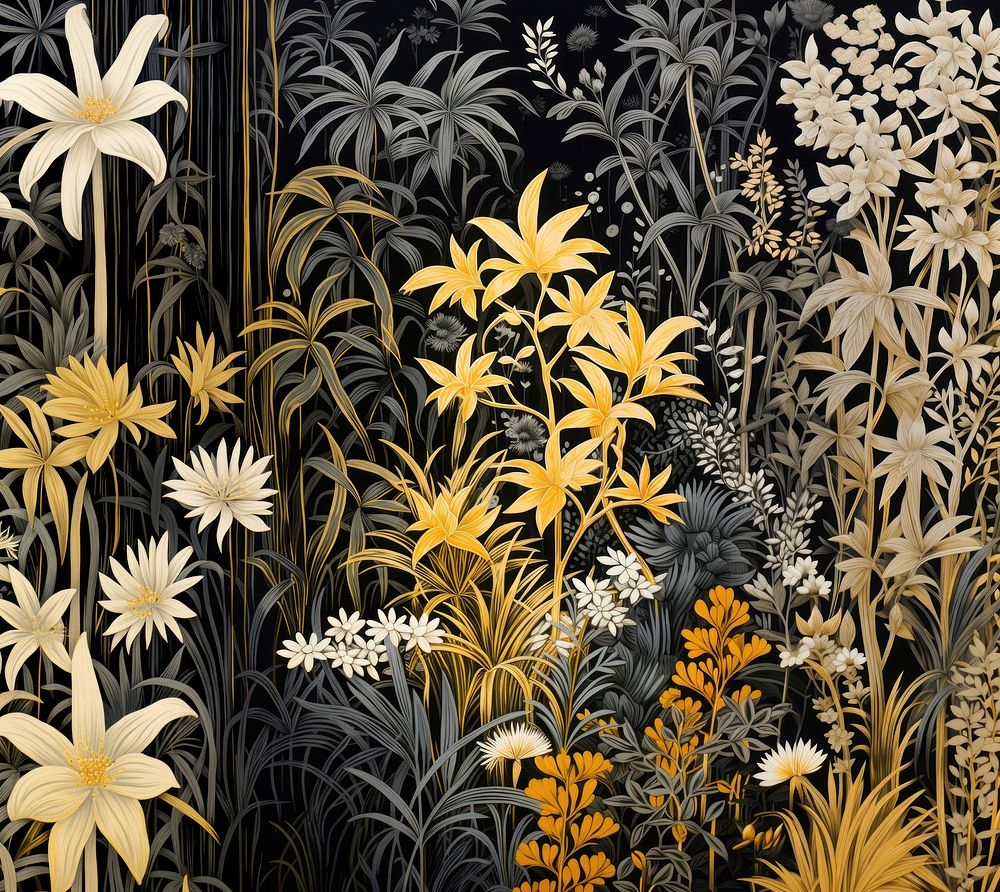 Gold and silver jungle pattern nature flower. AI generated Image by rawpixel.