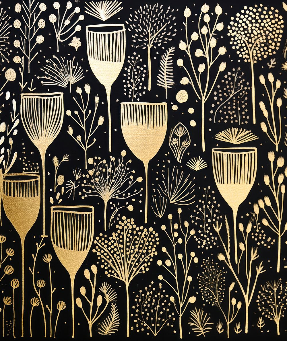 Gold silver champagne glass pattern nature art backgrounds. AI generated Image by rawpixel.
