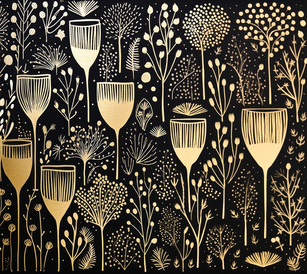 Gold silver champagne glass pattern nature art backgrounds. AI generated Image by rawpixel.