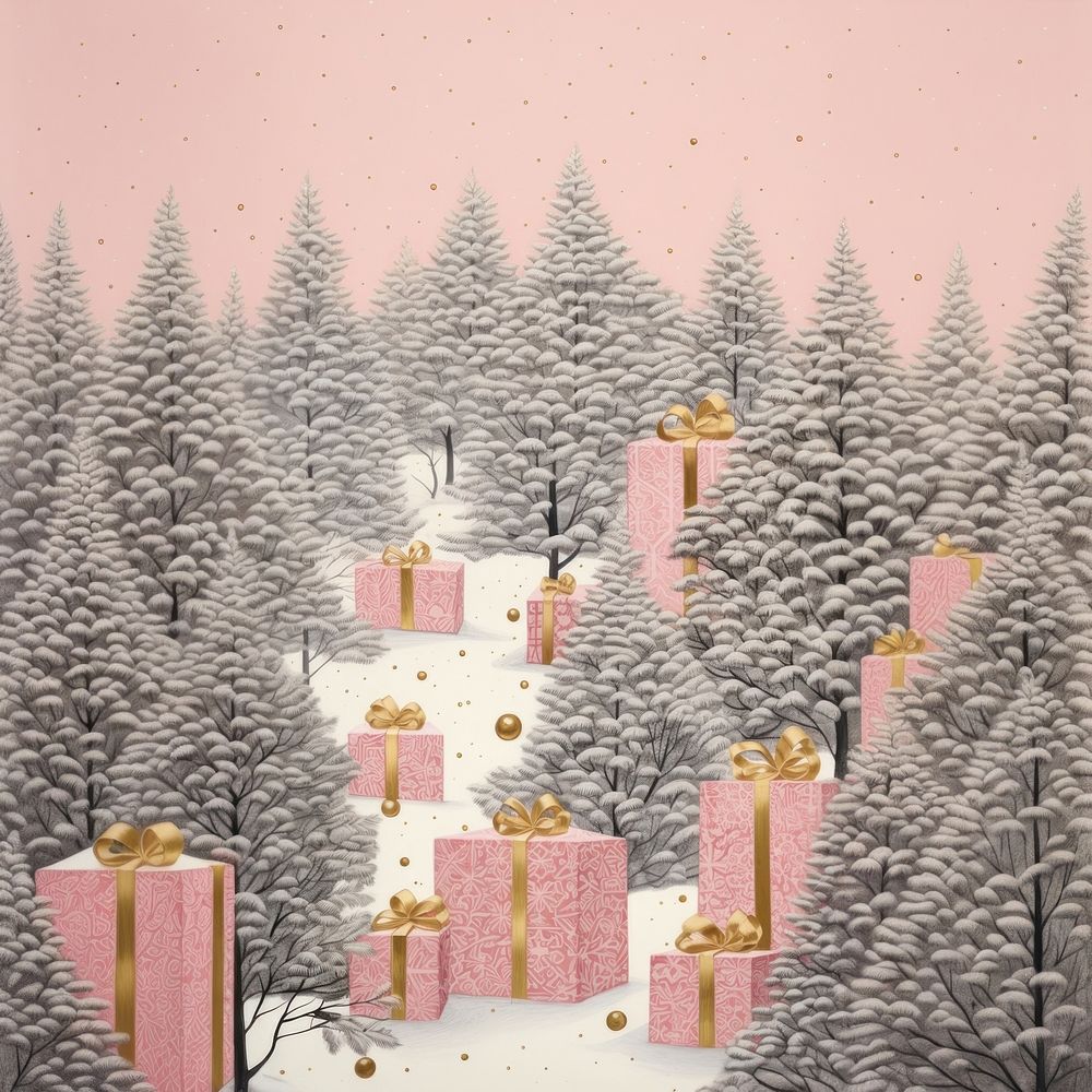 Gold silver pink christmas presents nature plant tree. AI generated Image by rawpixel.
