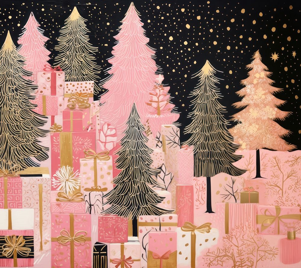 Gold silver pink christmas presents nature backgrounds celebration. AI generated Image by rawpixel.