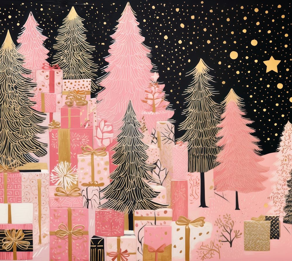 Gold silver pink christmas presents nature backgrounds celebration. AI generated Image by rawpixel.
