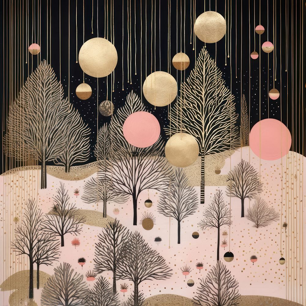 Gold silver pink cristmas baubles nature art celebration. AI generated Image by rawpixel.
