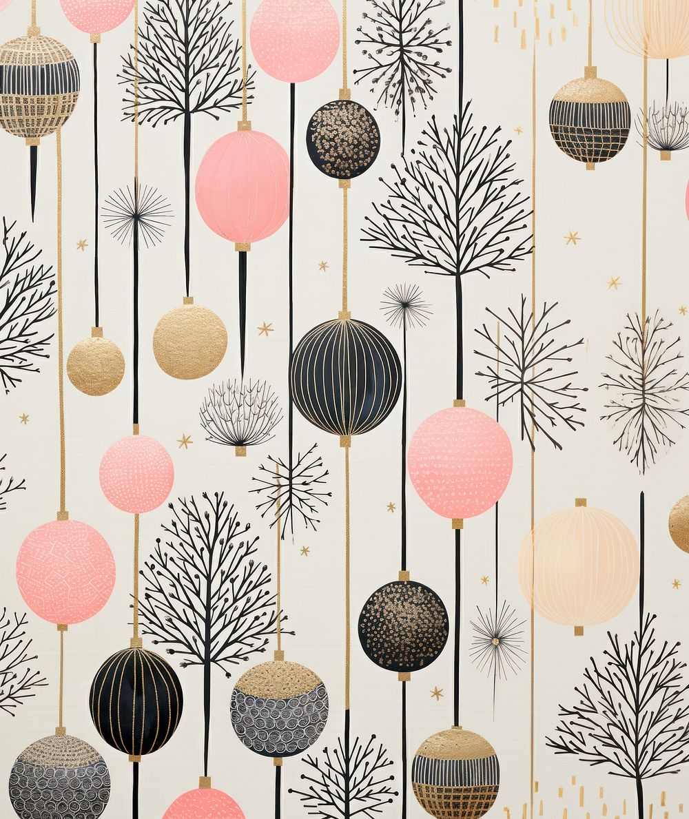 Gold silver pink cristmas baubles pattern art architecture. AI generated Image by rawpixel.