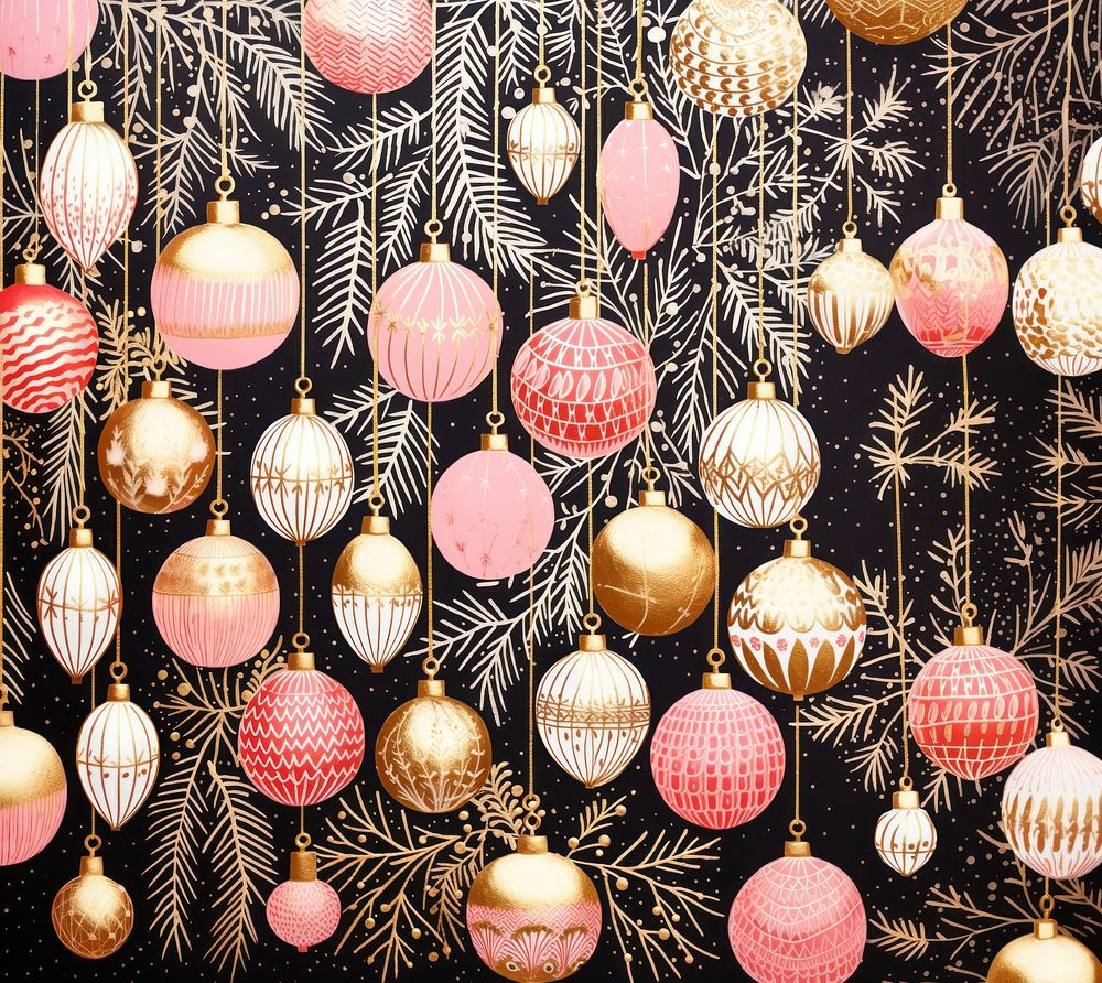 Gold silver pink cristmas baubles christmas arrangement celebration. AI generated Image by rawpixel.