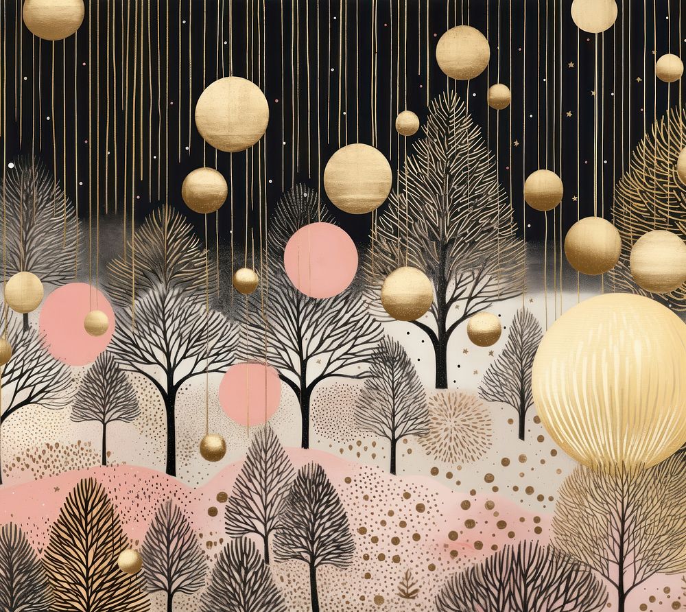 Gold silver pink cristmas baubles nature art backgrounds. AI generated Image by rawpixel.