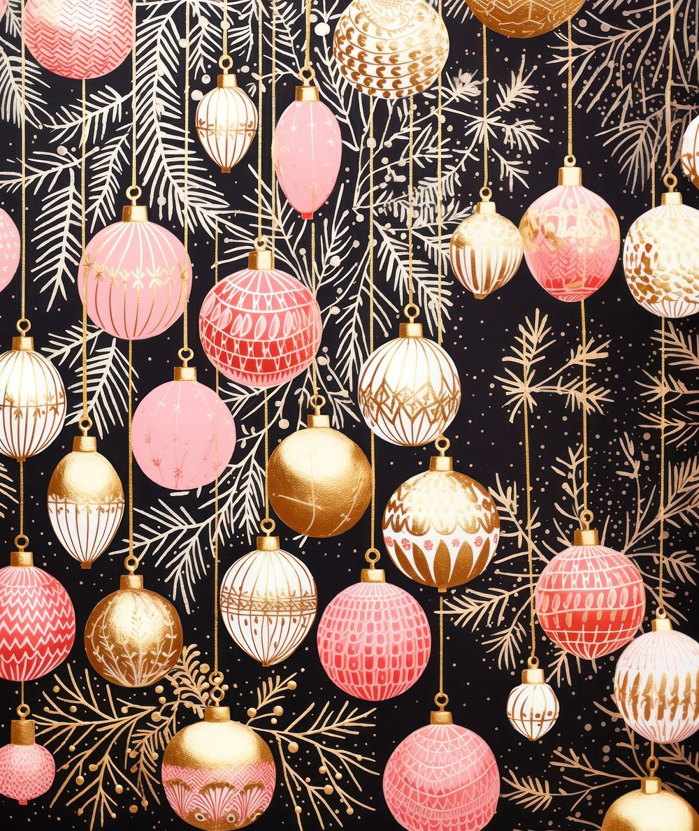 Gold silver pink cristmas baubles christmas art celebration. AI generated Image by rawpixel.