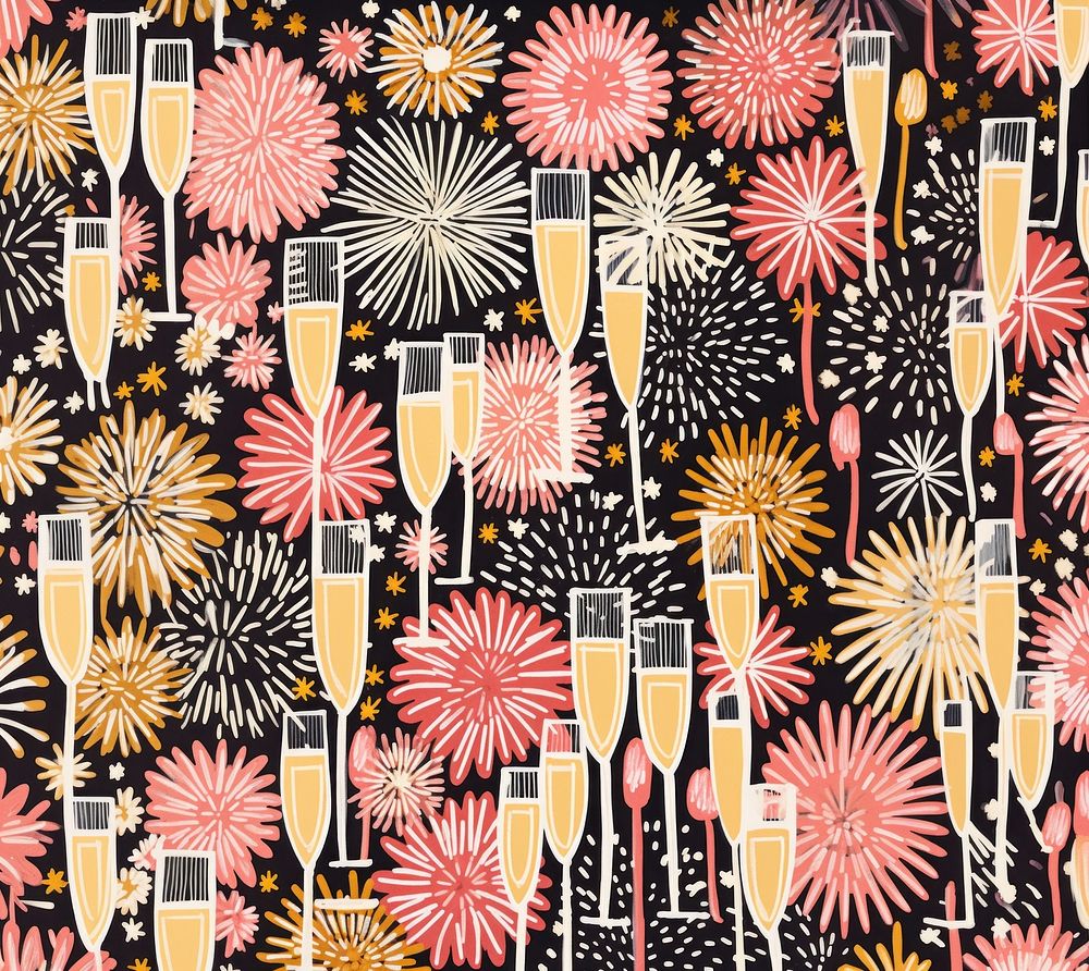 Gold silver pink hands many champagne glasses fireworks pattern art backgrounds accessories. AI generated Image by rawpixel.