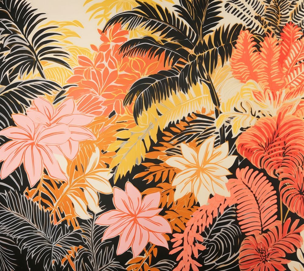 Gold silver pink tropical plants tapestry tropics pattern. AI generated Image by rawpixel.