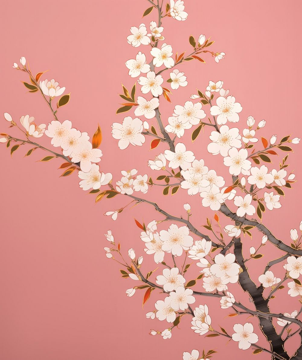 Gold pink silver cherry blossom flower nature plant. AI generated Image by rawpixel.