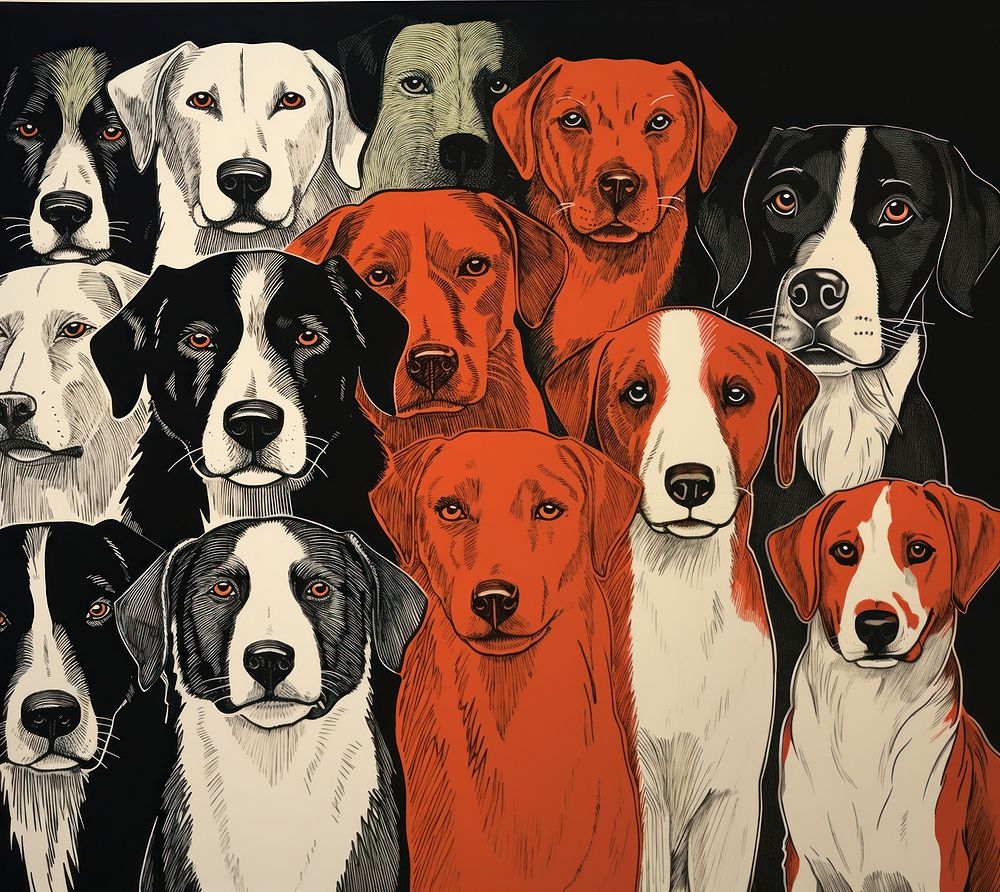 Group of dogs drawing animal mammal. AI generated Image by rawpixel.