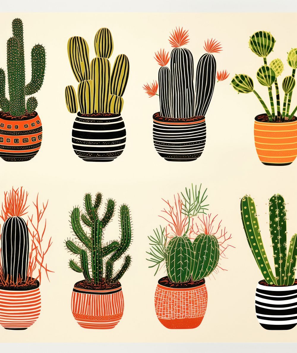 Group fo cactus drawing plant arrangement. AI generated Image by rawpixel.