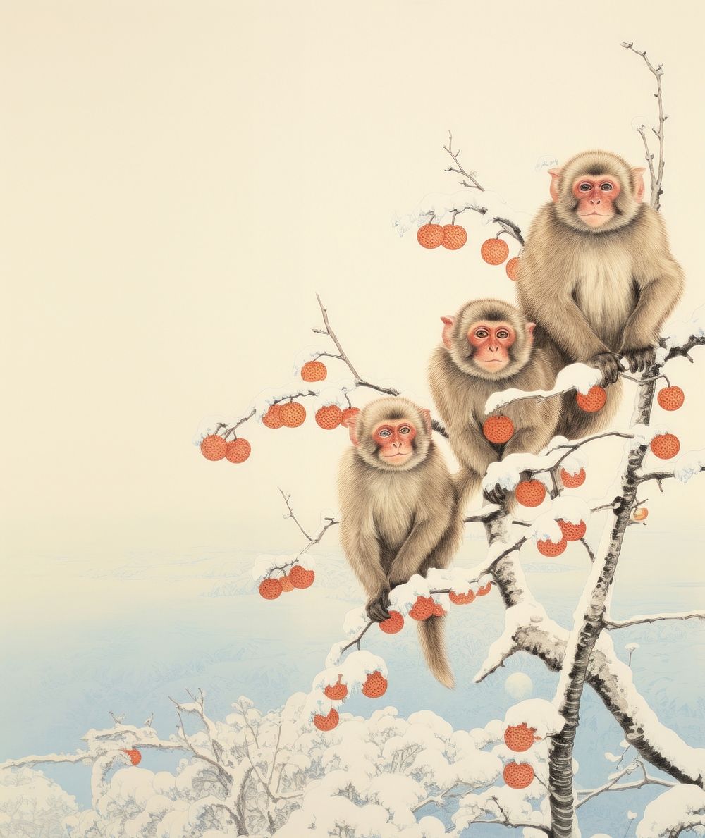 Japanese monkeys winter wildlife nature animal. AI generated Image by rawpixel.