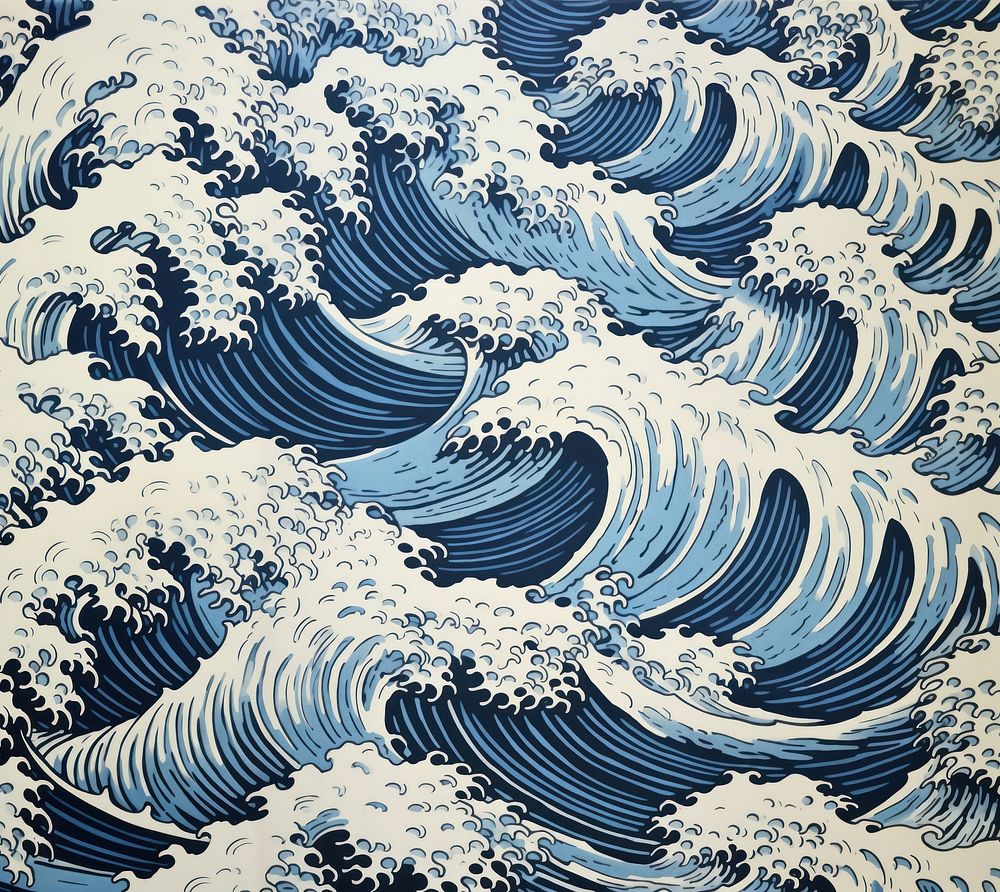 Japanese waves nature pattern sea. AI generated Image by rawpixel.
