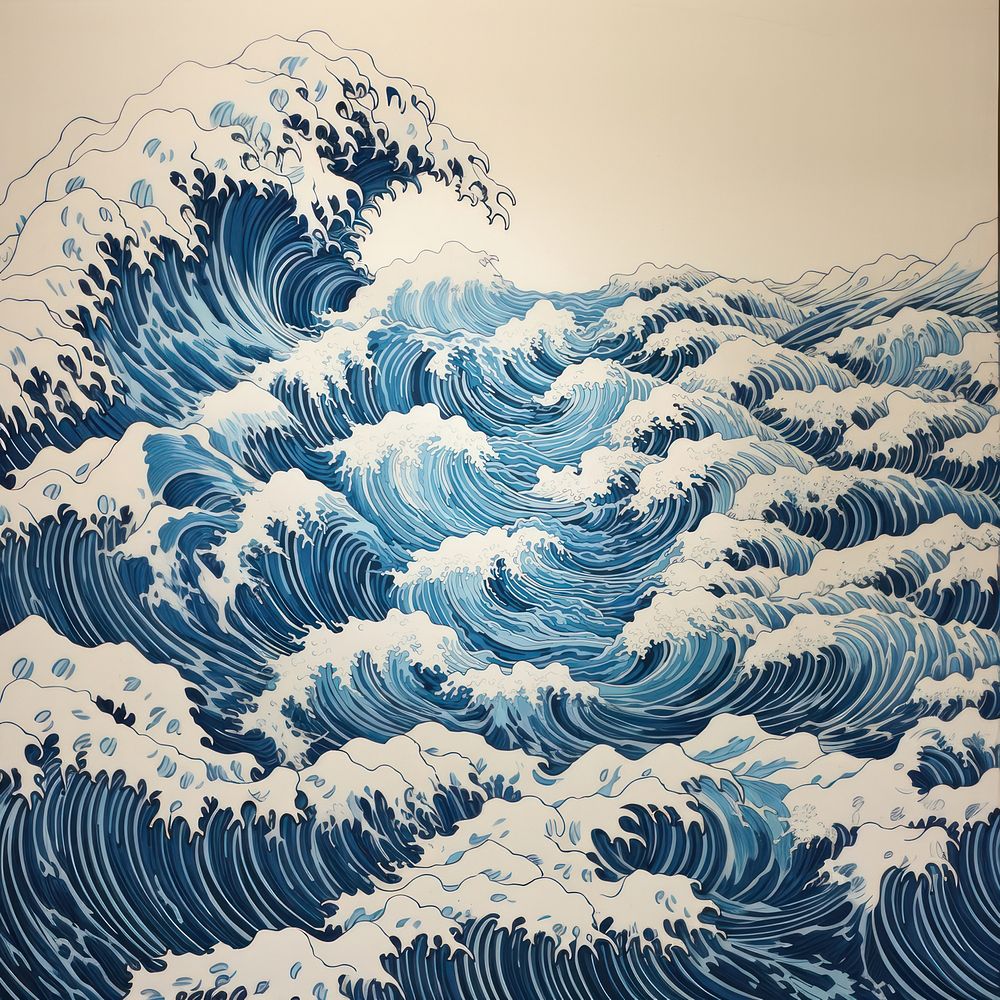 Japanese waves drawing nature pattern. AI generated Image by rawpixel.
