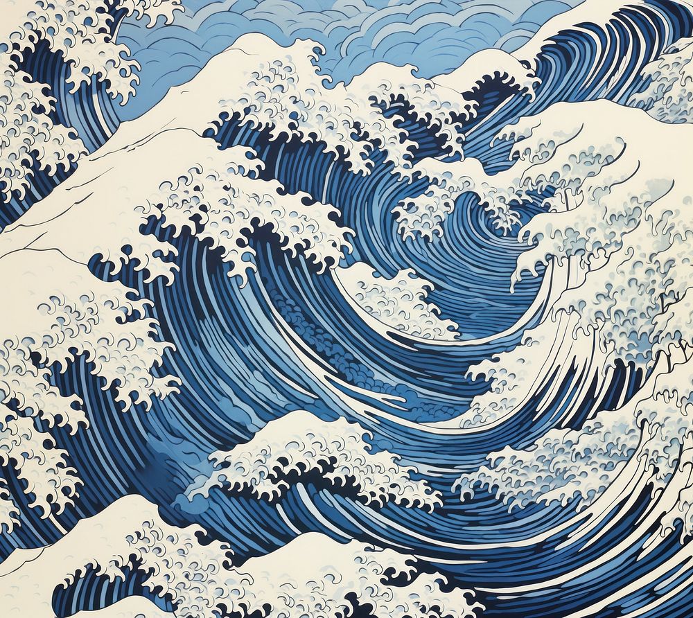Japanese waves nature pattern drawing. AI generated Image by rawpixel.