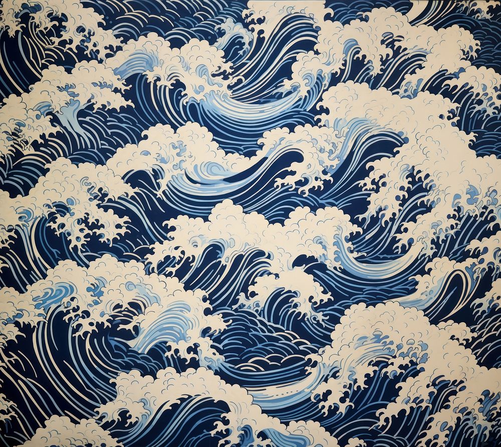 Japanese waves pattern nature art. AI generated Image by rawpixel.
