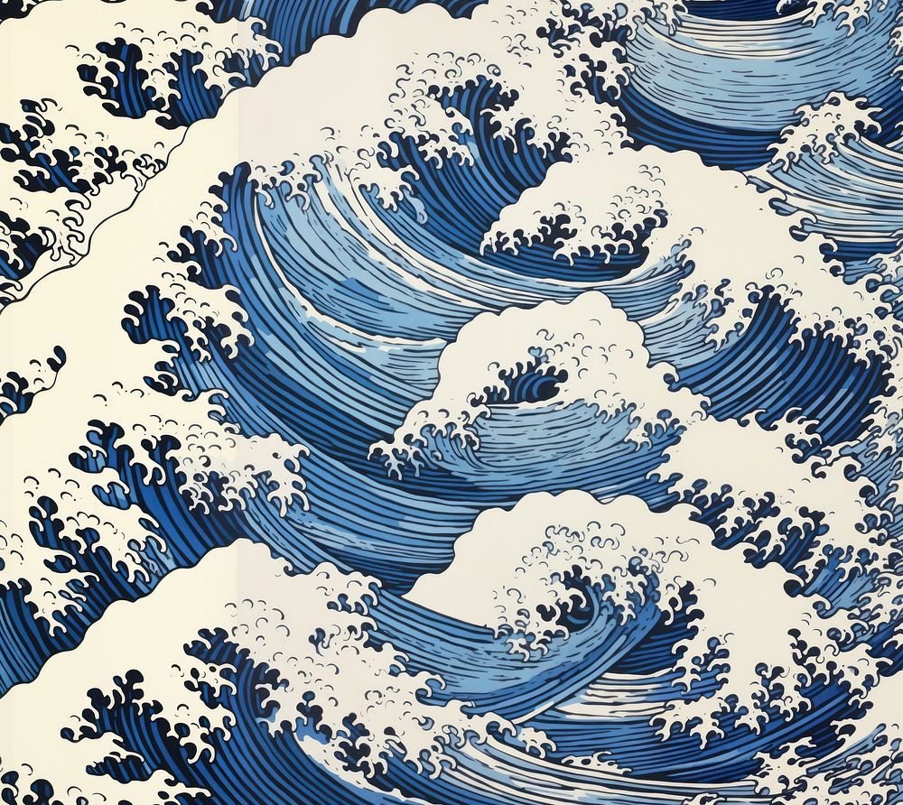 Japanese waves pattern nature art. AI generated Image by rawpixel.