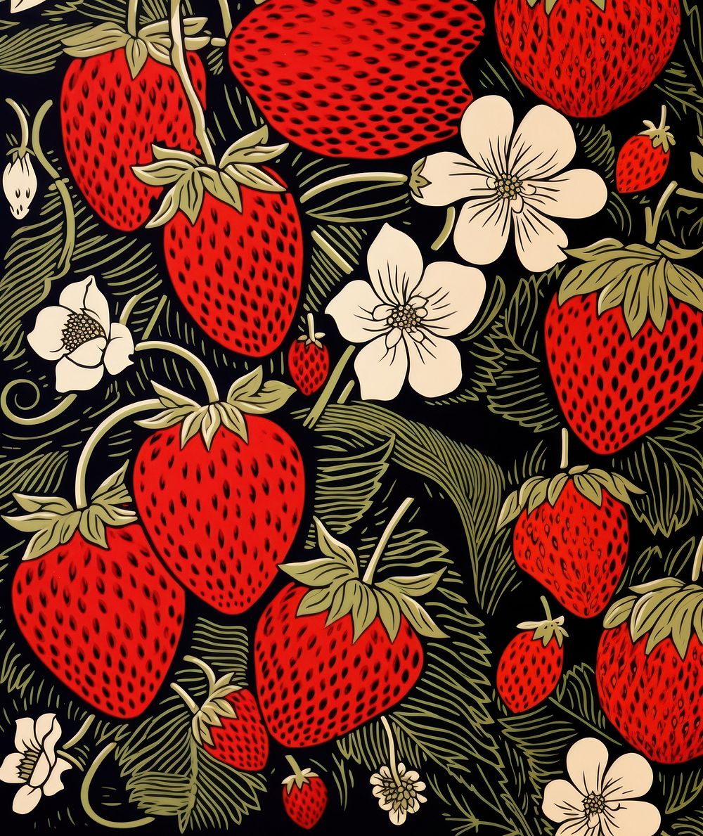Kawaii strawberries strawberry pattern nature. AI generated Image by rawpixel.