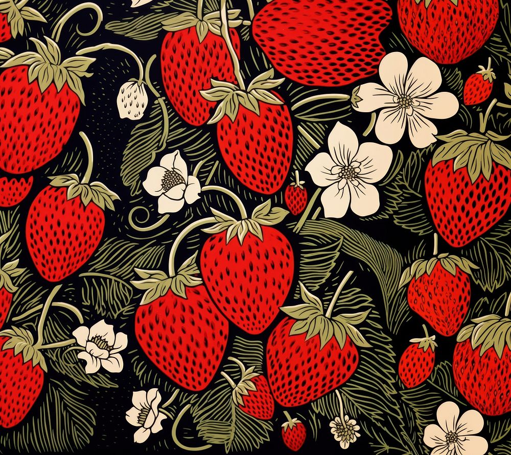 Kawaii strawberries strawberry pattern fruit. AI generated Image by rawpixel.