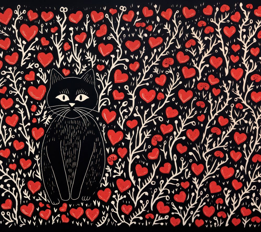 Kitten hearts pattern animal mammal. AI generated Image by rawpixel.