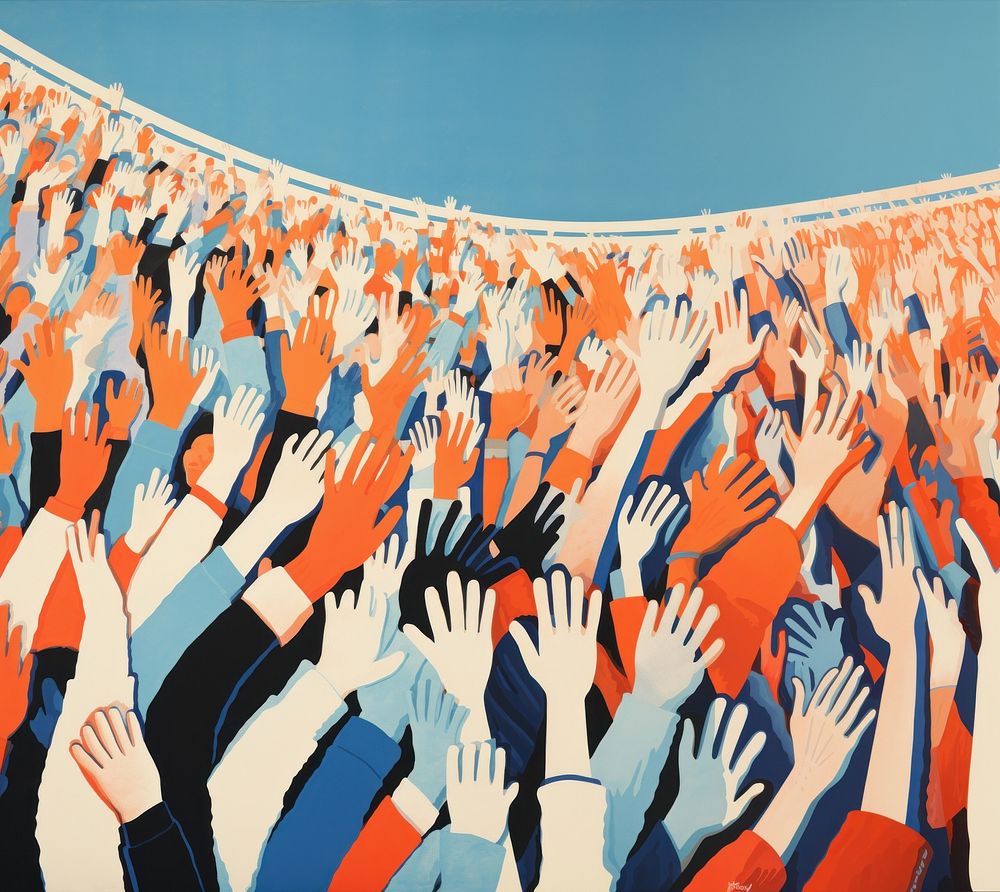 Large crowd cheering in a stadium art painting audience. AI generated Image by rawpixel.
