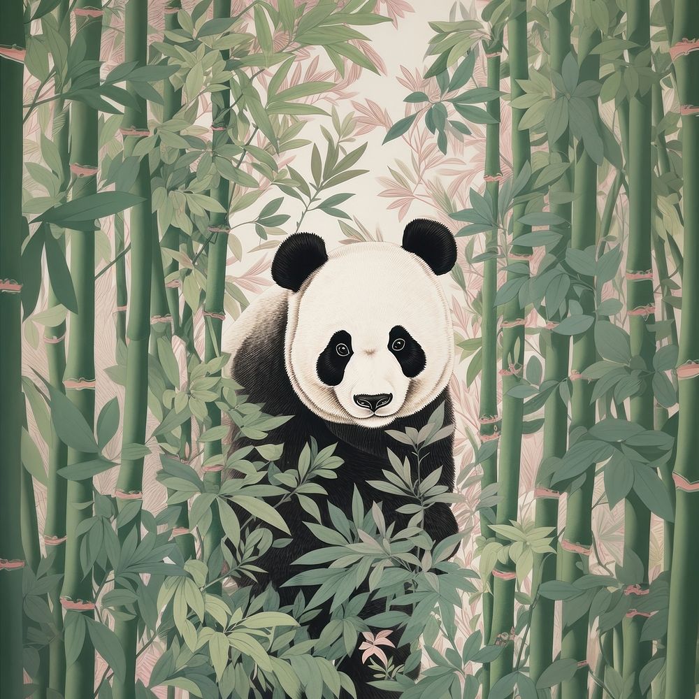 Panda and bamboo forrest nature mammal plant. 