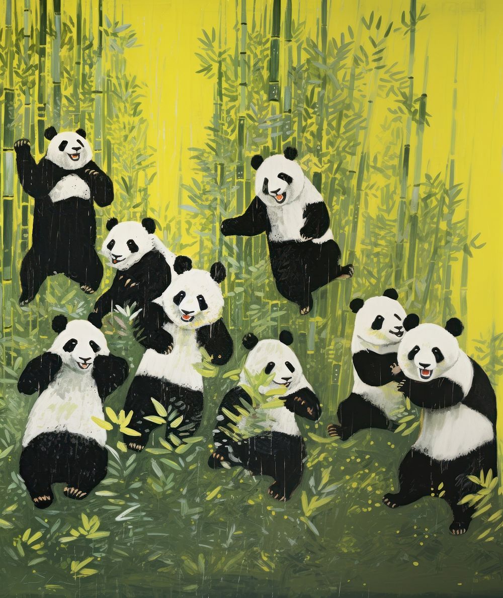 Pandas dancing wildlife animal mammal. AI generated Image by rawpixel.