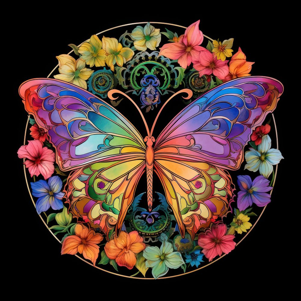 Rainbow butterfly flower pattern plant. AI generated Image by rawpixel.