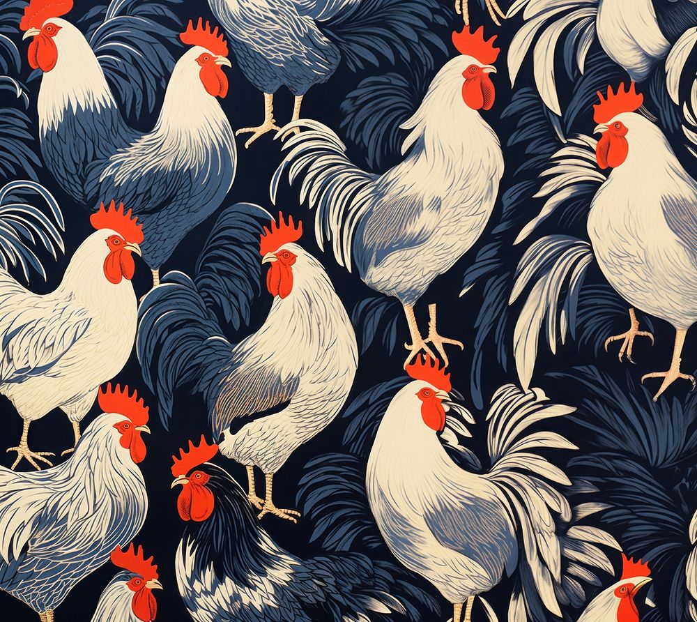 Roosters chicken poultry pattern. AI generated Image by rawpixel.