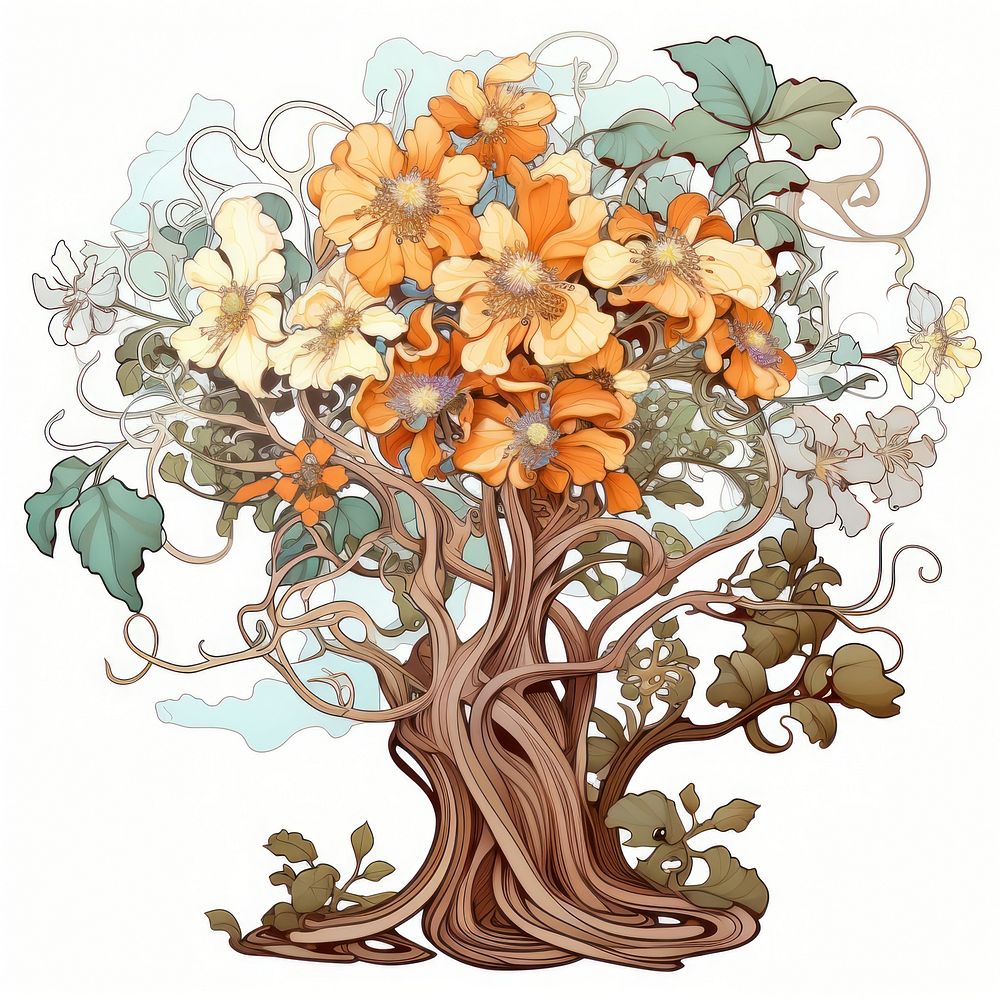 Tree and flowers pattern drawing sketch. AI generated Image by rawpixel.