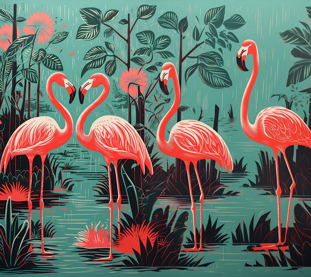 Tropical flamingoes animal nature bird. AI generated Image by rawpixel.